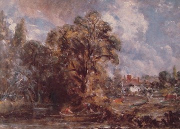 Juan Constable Painting - Escena en un río Romántico John Constable